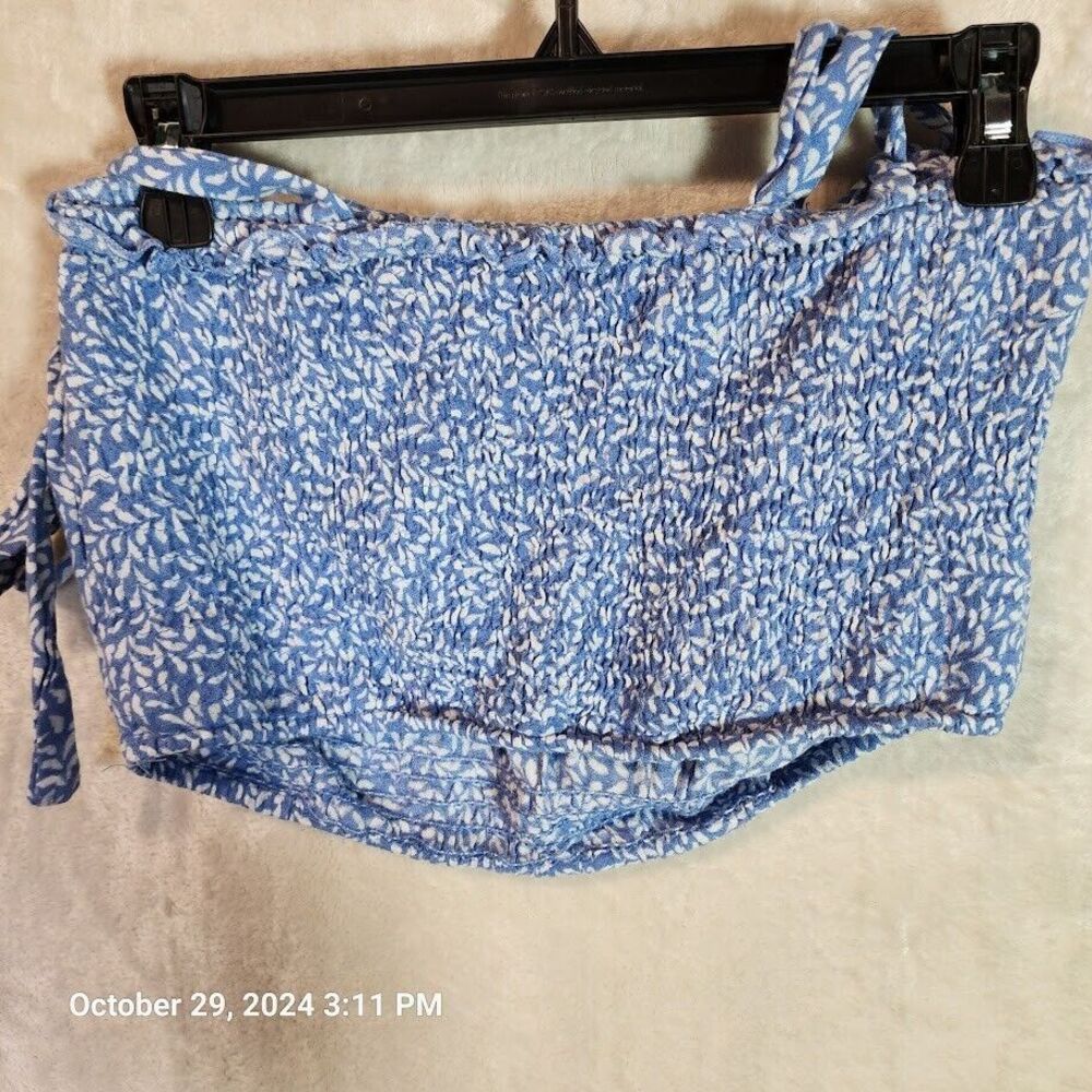 Kiwi + Punch Wide Leg Sarong Pant And Smocked Crop Top Set Blue Women's Large - Picture 15 of 16